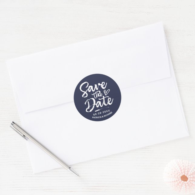 Bold Script Rustic Chic Wedding Save The Date Classic Round Sticker (Envelope)