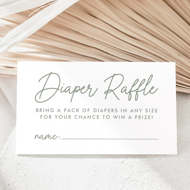 Bold Script Sage Green Baby Shower Diaper Raffle Enclosure Card (Creator Uploaded)