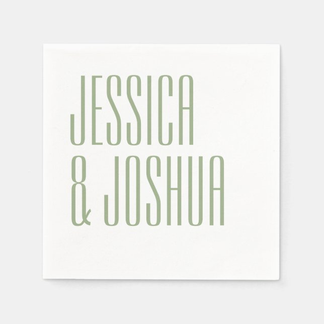 Bold Script Sage Typography White Modern Wedding  Napkin (Front)