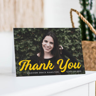 Bold Script Yellow Photo Graduation Thank You Card