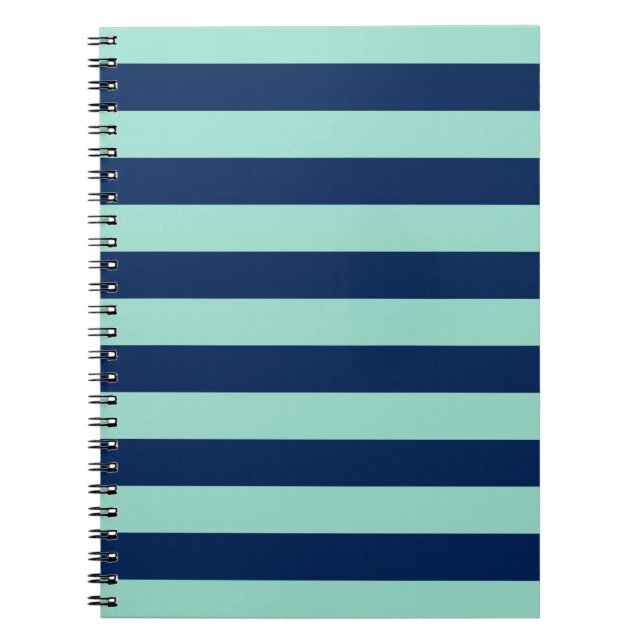 Bold Seafoam Green and Navy Stripes Notebook (Front)