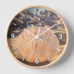 Bold Seashell on California Sandy Beach Photo Clock