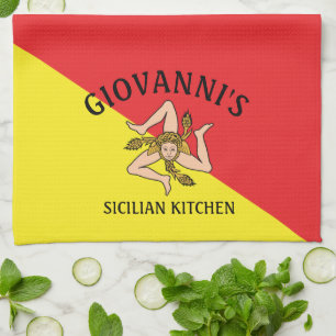 Bold Sicily Sicilian Flag Red and Yellow Tea Towel