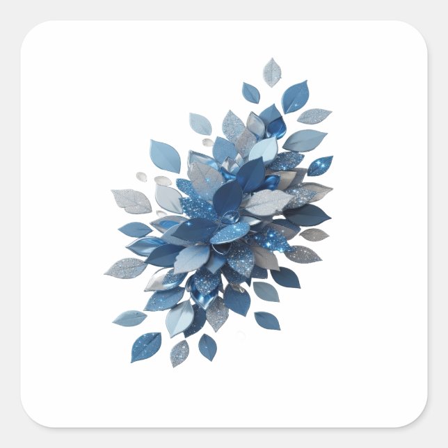 Bold Silver BLUE LEAVES Sticker Print (Front)
