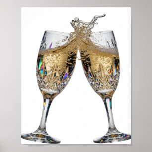 Bold Silver CHAMPAGNE TOAST Artistic Motif Poster