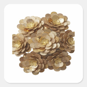 Bold Silver GOLDEN FLOWERS Decal Art Square Sticker