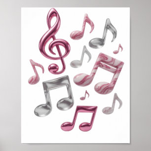 Bold Silver MUSIC IN PINK AND WHITE 3D Text Art Poster