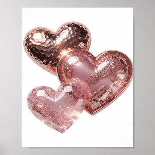 Bold Silver THREE HEARTS Artistic Motif Poster