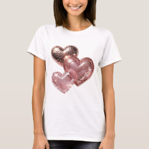 Bold Silver THREE HEARTS Artistic Motif T-Shirt