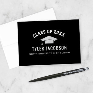 Bold Silver Varsity Graduation Cap Black 2026 Thank You Card