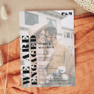 Bold simple black white photo engagement party invitation