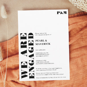Bold simple black white wedding engagement party invitation