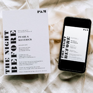 Bold simple black white wedding rehearsal dinner invitation