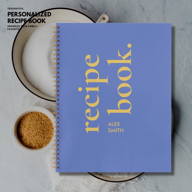 Bold Simple Blue and Gold Monogram Blank Recipe Notebook (Creator Uploaded)