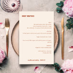 Bold Simple Boho Rust Simple Custom Wedding Menu<br><div class="desc">Cute Bold Minimalist Boho Rust Fall Retro Simple Custom Wedding Menu</div>