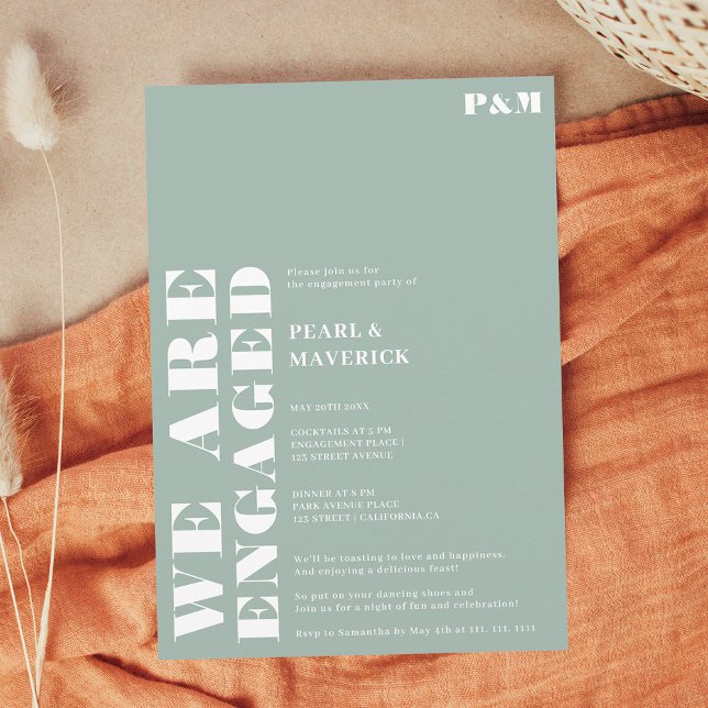 Bold simple dusty green wedding engagement party invitation (Bold simple dusty green wedding engagement party invitation)