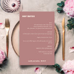 Bold Simple Dusty Rose Simple Custom Wedding Menu<br><div class="desc">Cute Bold Minimalist Dusty Rose Fall Retro Simple Custom Wedding Menu</div>