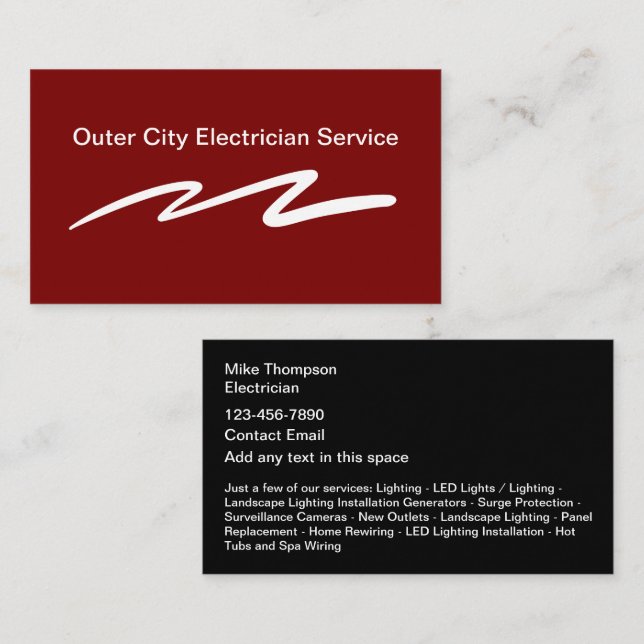 Bold Simple Electrician Business Cards (Front/Back)