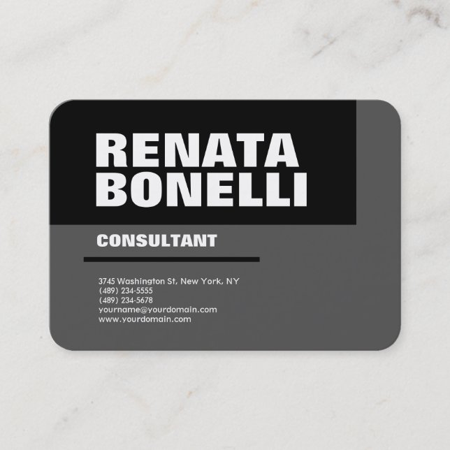 Bold Simple Grey Black Modern Minimalist Chic Business Card (Front)