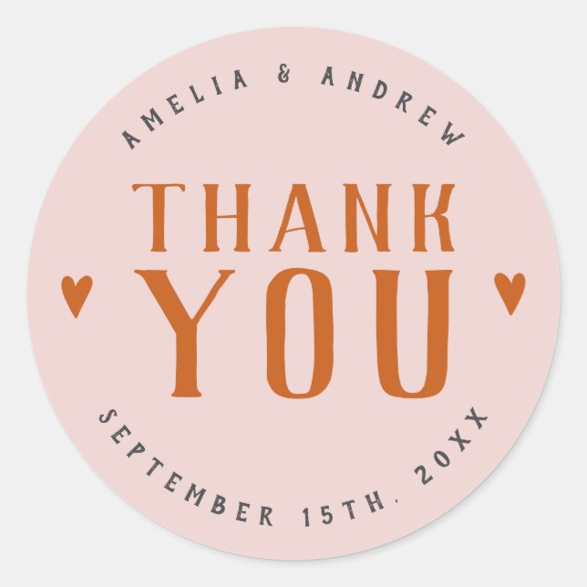 Bold Simple Heart Coral Pink Wedding Favour Classic Round Sticker (Front)