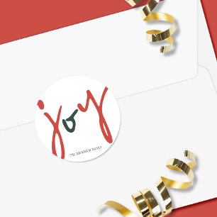 Bold Simple Joy Red Green Classic Round Sticker