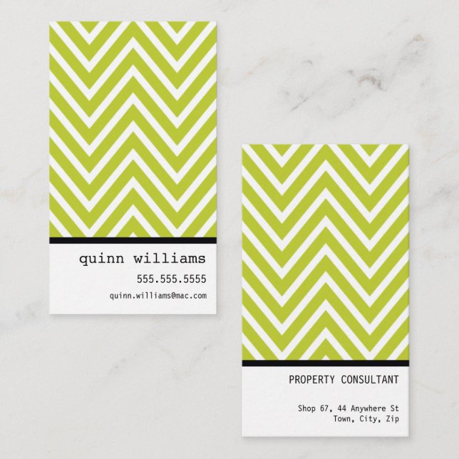 BOLD SIMPLE MODERN chevron pattern fresh lime Business Card (Front/Back)