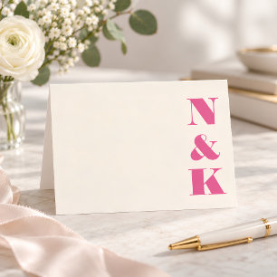 Bold Simple Modern Monogram Hot Pink Cream Wedding Thank You Card