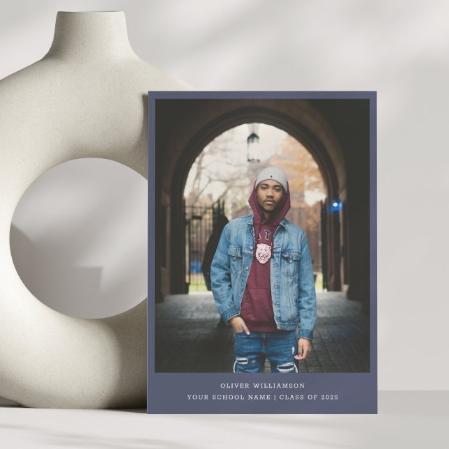 Bold Simple Navy Blue Modern Photo Graduation Announcement (Creator Uploaded)