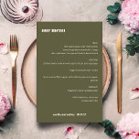 Bold Simple Olive Fall Simple Custom Wedding Menu<br><div class="desc">Cute Bold Minimalist Olive Fall Retro Simple Custom Wedding Menu</div>