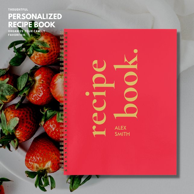 Bold Simple Red and Gold Monogram Blank Recipe Notebook (Creator Uploaded)
