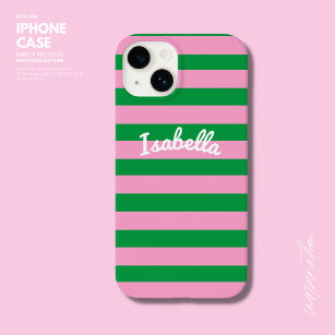 Bold Simple Retro Stripe Pink Green Personalised Case-Mate iPhone 14 Case