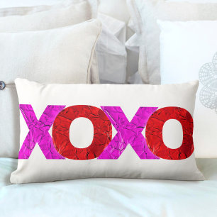 Bold Simple XOXO Love Pink Red Foil Valentines Day Lumbar Cushion