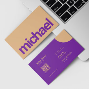 Bold Simplicity Purple & Peach Scannable Qrcode Business Card
