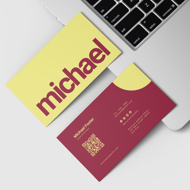 Bold Simplicity Red & Yellow Scannable Qrcode Business Card (Creator Uploaded)