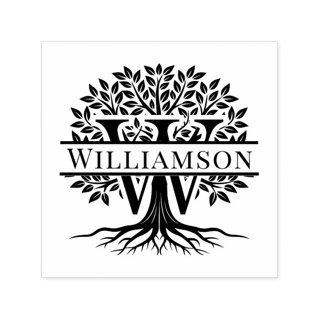 Bold Single Initial Over Tree of Life Name #2 Self-inking Stamp (Design)