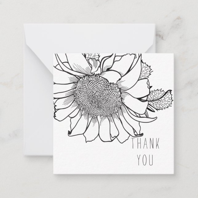 Bold Single Sunflower Thank You Monogram Blank Card (Front)