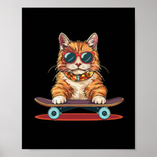 Bold Skateboarding Cat With Sungles For Cool Peopl Poster