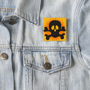 Bold Skull and Crossbones with Orange Burst 15 Cm Square Badge