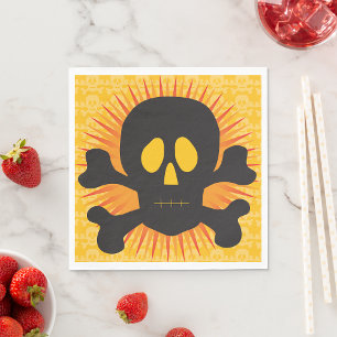 Bold Skull and Crossbones with Orange Burst Napkin