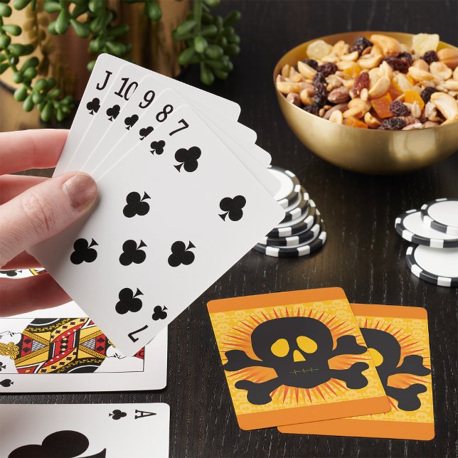 Bold Skull and Crossbones with Orange Burst Playing Cards (Creator Uploaded)