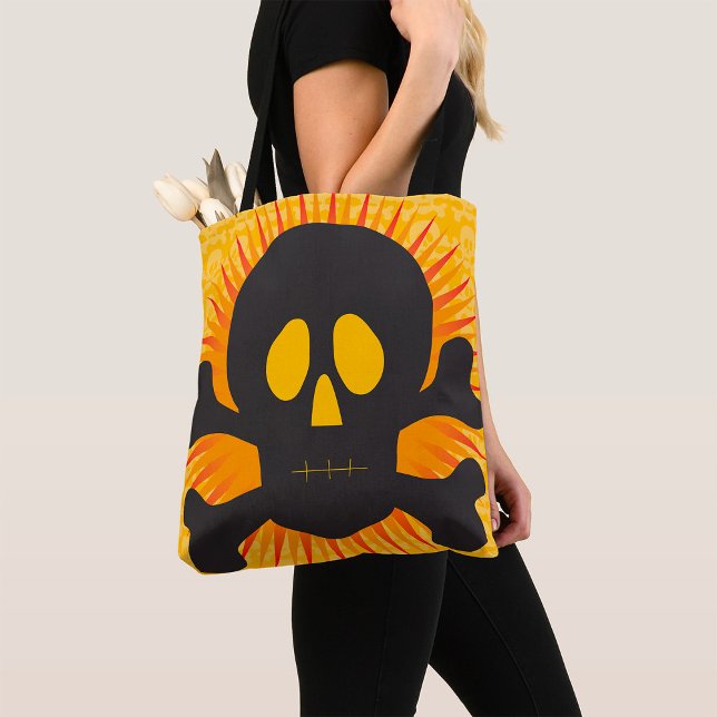 Bold Skull and Crossbones with Orange Burst Tote Bag (Creator Uploaded)