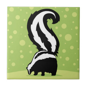 Bold Skunk Illustration With Green Dots Ceramic Tile