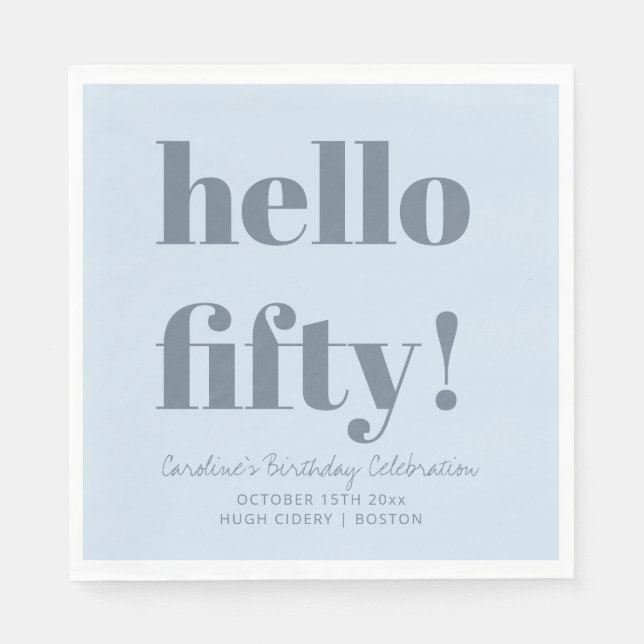 Bold Soft Blue Modern 50th Birthday Custom Napkin (Front)