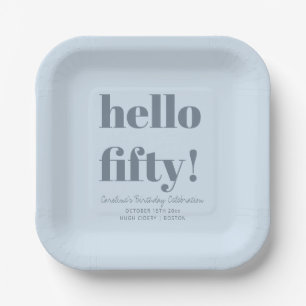 Bold Soft Blue Modern 50th Birthday Custom Paper Plate