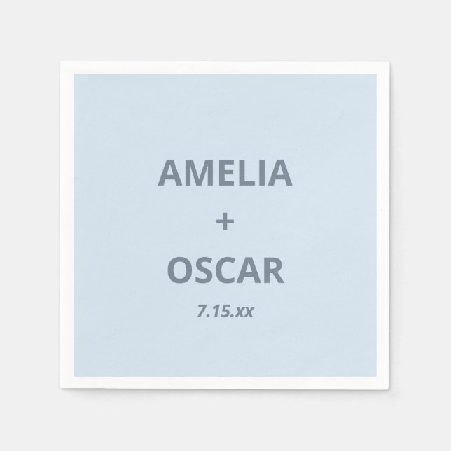 Bold Soft Blue Modern Wedding Names Date Custom Napkin (Front)