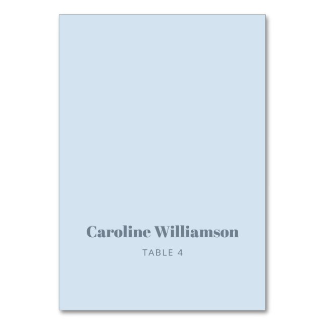 Bold Soft Blue Typography Custom Table Place Card (Front)