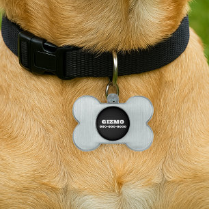 Bold Solid Black Custom Name Dog Pet ID Tag