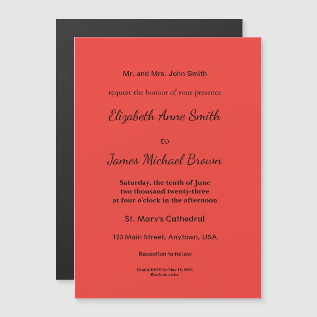 Bold Solid Red Background  Magnetic Invitation (Front/Back)