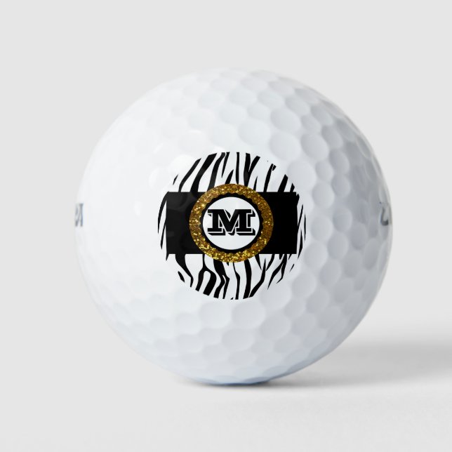Bold & Sophisticated Wild Life Gold Black & White Golf Balls (Front)