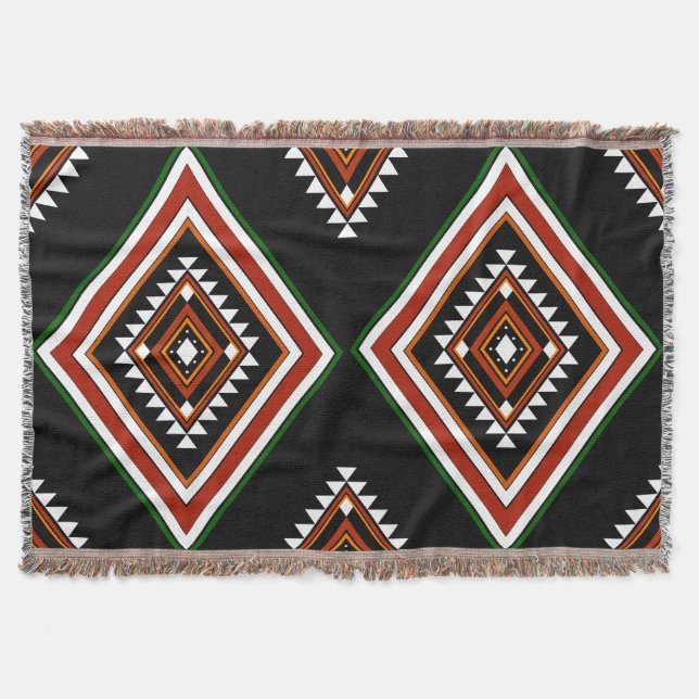 Bold Southwestern Aztec Geometric Pattern Throw Blanket (Front)